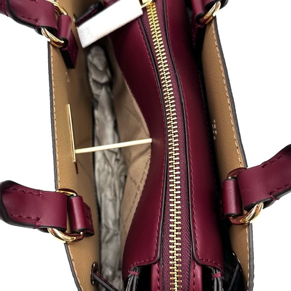 Michael Kors Reed Small Satchel Crossbody Bag & LG Double Zip Wallet Dark Cherry - Picture 8 of 16